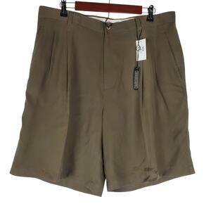 NEW Joseph & Feiss Shorts Mens 38 Khaki Silk Pleated Resort High Rise 9" NWT